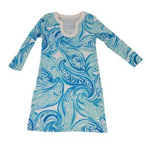 Lilly Pulitzer Womens Long Sleeve Dress Pima Cotton Blue/White Swirl Print Small